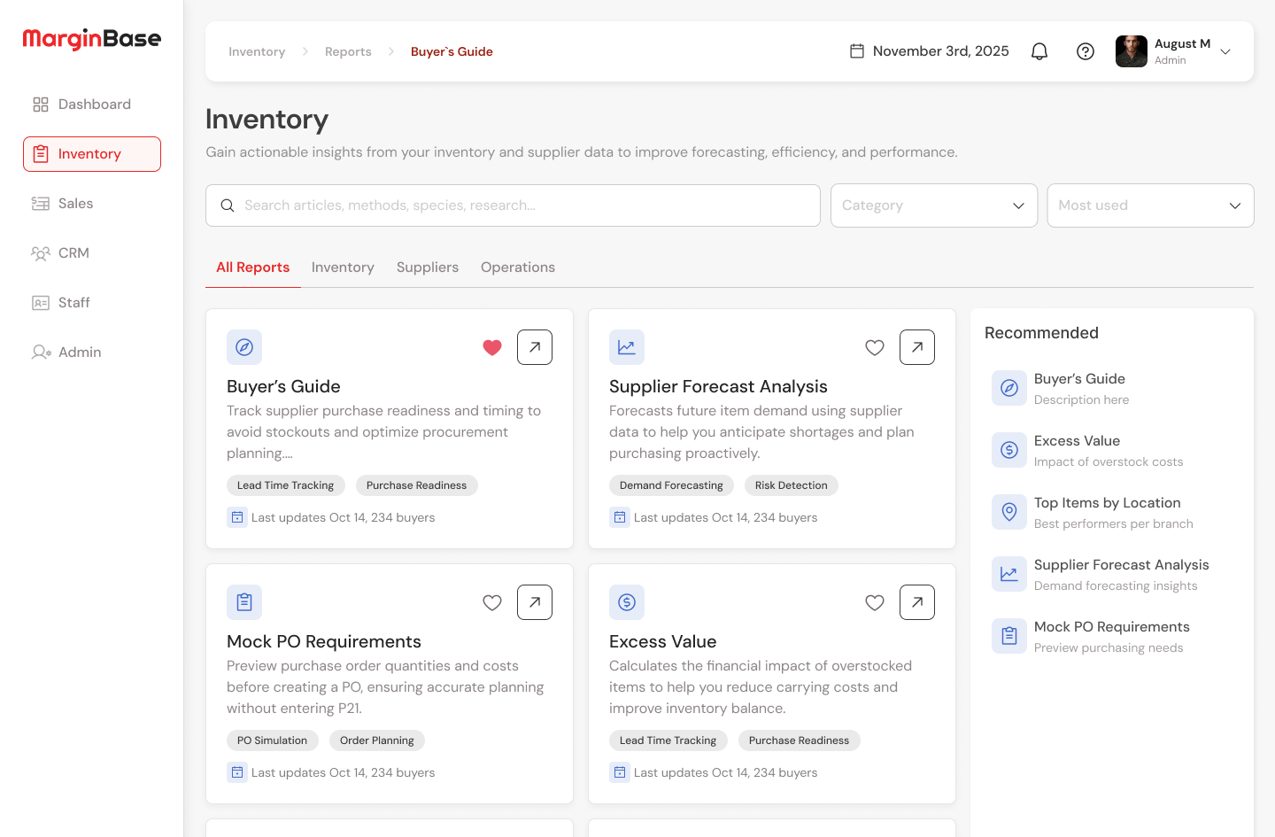MarginBase Inventory dashboard